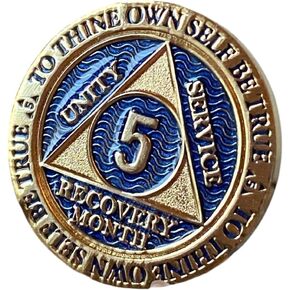 5 Month AA Medallion Elegant Blue Gold Plated Sobriety Chip