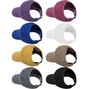 8 Pieces Backless Ponytail Caps Baseball Caps Ponytail Top Hats for Women High Messy Bun Baseball Hats Adjustable Sun Visor Caps Curl Cap Natural Curly Hair Afro Puff Ponytail Cap