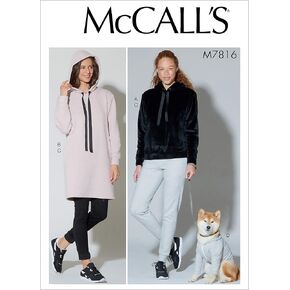 أنماط McCall's Patterns McCall's 7816 Coat و Women's Hoodie و Pants و Dress Frays ، أحجام L Dog S-XXL ، L-XL ، أبيض
