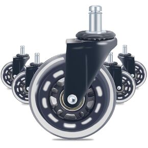 Rollerblade Office Chair Chair Placension ، Tesumi 3 Inch Clear PU Wheel ، Universal Fit STEM STEM Health Health Smooth Sweft Debivel Devivel Office Chair Wheels for Variouus Floor -