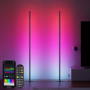مصباح أرضية الزاوية ، مصباح زاوية مزدوج ذكي مزدوج مع التطبيق والتحكم عن بعد ، RGB+ICW Ambient Lighting Music Music و 16 مليون لون ، 55 بوصة مصابيح غرفة معيشة غرفة نوم (زوج واحد)