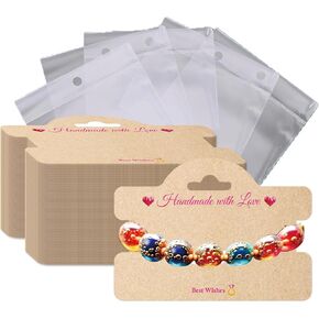 100 مجموعة تعبئة سوار لبطاقات عرض المجوهرات التجارية الصغيرة مع أكياس واضحة مصنوعة يدويا مع أقراط الحب توضح علامات لعلاقات الشعر ، قلادة ، شعر الشعر (1) in Kuwait