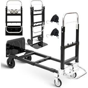 Aluminium 3in1 Hand Truck, Heavy Duty Convertible Hand Truck Dolly, Folding Trolley, 440lbs Capacity for Transport Moving in Warehouse, Supermarket, Equipment