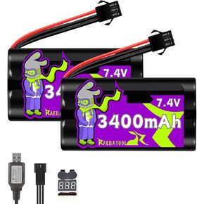 بطارية 3400 مللي أمبير في الساعة 7.4V LI-ION مع سدادة SM-3P ، وبطارية شاحنة RC عالية السعة من أجل G03060R ، Huina 1575 ، DE43 DE60 CARING VERCED PROCKS RC BRACKS مع شاحن USB واحد