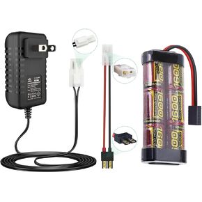 Melasta 7.2V 9.6V 8.4V RC Car Battery Charger + 7.2V 1600MAH 6 Cell 2/3A حزمة بطارية NIMH مسطحة متوافقة مع Tracxas 1/16 RC Cars