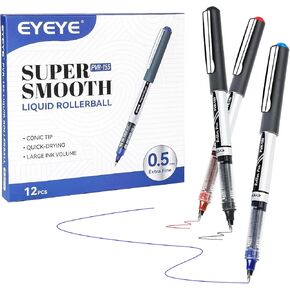eyeye Black Rollerball Pens 12 Pack ، 0.7 مم نقاط متوسطة نقاط الكرة الجافة الجافة ، أقلام الحبر السائل نقاط الكتابة على نحو سلس للتغلب على المجلات ، وملاحظات ، والمكتب ، واللوازم المدرسية