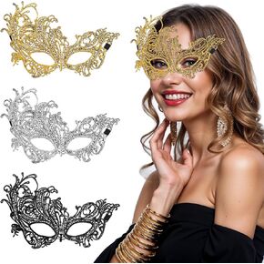 3 PCS MASTERADE MASK for Women ، Fant Dress Masks Lace Face Mask Mardi Gras Venetian Masks for Ball Party Venetian Masquerade Assume Party Halloween