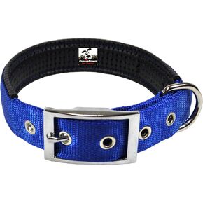 Downtown Pet Supply Deluxe Dog Collar - Padded Adjustable Dog Collar with Metal Buckle & D-ring - Machine Washable & Water Resistant Thick Dog Collar - Blue - M - Medium Dog Collar