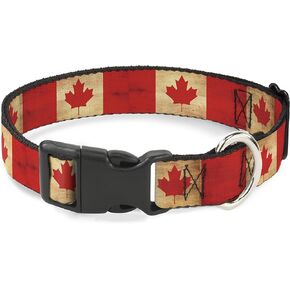 Buckle-Down Dog Collar Plastic Clip Canada Flag Continuous Vintage 18 to 32 Inches 1.5 Inch Wide