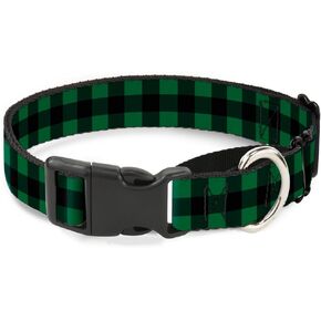 مشبك "Buffalo Plaid Black/Green Martingale Cog Collar ، 1" × 9-15 "/صغير