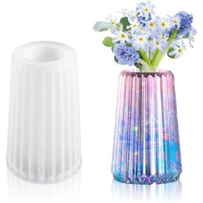 Striped Vase Resin Mold Pen Holder Silicone Molds Cylindrical Jar Resin Epoxy Mould 3D Bottle Casting Mould for DIY Plant Flower Vases Jewelry Makeup Brush Container