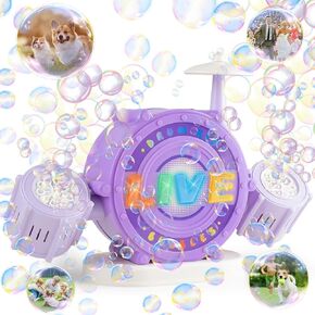 Automatic Bubble Machine for Kids Toddlers with LED Light -Double Bubble Blower for Indoor, Outdoor, Birthdays, Parties, Weddings and Playtime - Toy Gifts for Girls & Boys 3 4 5 6 7 8 9 10 (Blue)