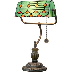 Tiffany Style Green Bankers Desk Lamp Stained Glass Lamps Tree Leaf Vintage Bedroom Bedside Study Pull Chain Reading Desk Light Retro Office Led Adjustable Nightstand Antique Accent Deskla