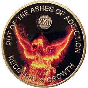 22 Year Out of The Ashes of Addiction Medallion Phoenix Flames Clean Time Chip
