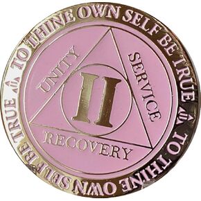 Recoverychip 2 Year AA Medallion Reflex Pink Glow in The Dark Gold Plated Chip