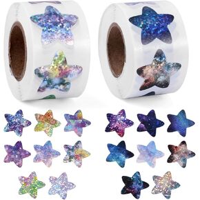 1000pcs Star Stickers for Kids Reward, 0.98x0.98 Inch Multicolored Holographic Shiny Stickers Self Adhesive Small Glitter Foil Stickers Behavior Chart Labels for School Classroom Teacher Supplies