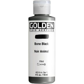 Fluid Acrylics by GOLDEN, Bone Black, 4 fl. oz. Bottle, Professional Acrylic Paint, Semi-Transparent