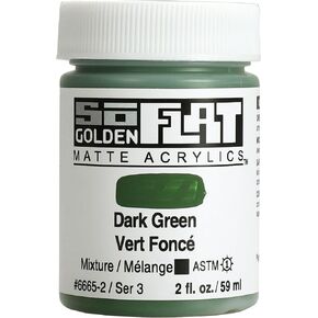 SoFlat Matte Acrylics by GOLDEN, Dark Green, 2 fl. oz. Jar, Professional Acrylic Paint, Opaque