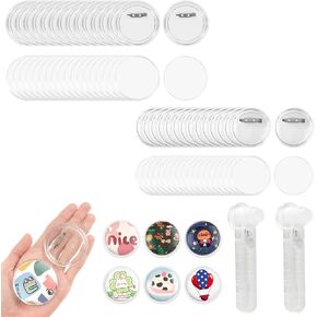 Beamnova 100 Pack 44mm + 100 Pack 58mm Acrylic Button Dinins Clear Bleanks Binback Butons for Crafts Diy Badge Bink bork for backpacks dorts