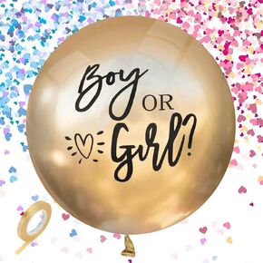 Gender Reveal Balloons, Gold Confetti Balloons with PinkBlue Confetti for Baby Gender Reveal Decorations,Revelación de Sexo del Bebé (36 Inches)