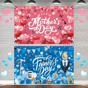 2Pcs Happy Mothers Day Banner and Happy Fathers Day Banner Backdrop Decorations for Indoor Outdoor Mom Day Gift Happy Mothers Day Fathers Day Party Supplies 70.8x 43.3 inch