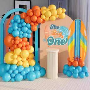 The Big One Balloon Arch Garland Kit for Surfs Up First Birthday Baby on Boy Baby Shower Ride the Wave Boy Beach موضوع عيد ميلاد حفلة خلفية (Slate Blue)