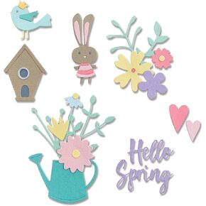 Sizzix Thinlits Die 665091 Hello Spring by Olivia Rose 16 Pack, Multicolor