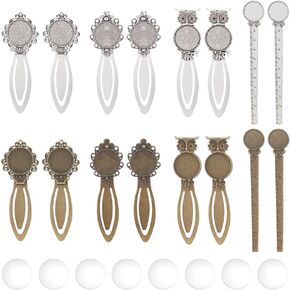 16 PCS 4 أنماط مرجعية مرجعية أدوات الدرج البوم المرجعية مرجعية مرجعية من الفضة البرونزية العتيقة جولة جولة كابوشونات زجاجية صافية علامات لعشاق الكتب DIY Making Tray: 20mm