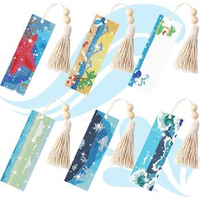 Harloon 6 Pcs Diamond Art Bookmarks Diamond Bead Painting Bookmarks with Tassels DIY Making Kits 5d Dots Rhinestone Ocean Wave Style Gift for Adults Beginners Arts Craft Supplies