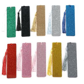 10Pcs Set Colorful Bling Bling Bookmark - Acrylic Glitter Bookmarks with Tassel, Custom Book Mark Reading Supplies for Women, Thanksgiving Christmas Gifts for Book Lover (Acrylic Bookmarks Set 1)