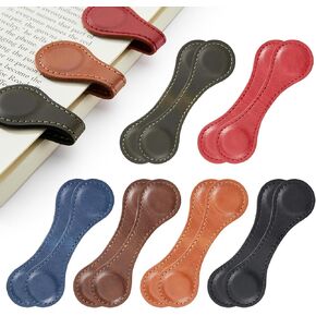 12pcs Leather Magnetic Bookmarks Vintage Book Marker Double-Sided Magnetic Page Markers Leather Page Clip Buckles for Book Lovers Teachers Readers Students Kids