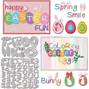 GLOBLELAND Easter Eggs Alphabet Cutting Dies for DIY Scrapbooking Metal Rabbit Carrot Cut Dies Leaves Bows Die Cuts for Card Making Embossing Photo Album Craft Decor
