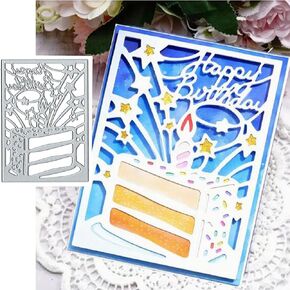 Birthday Cake Frame Square Metal Die Cuts,Cake Candle Star Party Cutting Dies Cut Stencils DIY Scrapbooking Decorative Embossing Paper Scrapbooking Card Making