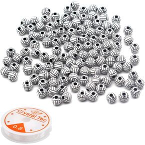 120 Pieces Volleyball Beads Acrylic Sports Beads with Big Hole and 1 Roll Elastic String for Bracelets Necklaces Earrings Hair Ties Keychains Craft Making, Clear