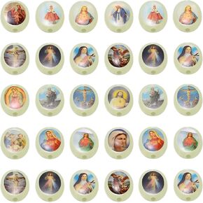 60Pcs Glow in The Dark Rosary Beads Bulk Acrylic Cross Jesus Virgin Mary Silicone Focal Flat Religious Spacer Beads for DIY Jewelry Making Supplies (Oval)