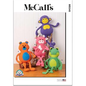McCall's M8546OS Bear و Frog و Monkey و Cow Plush Animals Packet by Carla Reiss و Design Code M8546 ، بأحجام 17 "طويل القامة