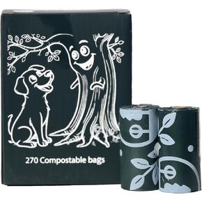 حقائب نفايات الحيوانات الأليفة المعتمدة بنسبة 100 ٪ - ASTM D6400 EN13432 و TUV Austria Home Compostable متوافقة. أكياس أنبوب الكلب كبيرة إضافية للكلاب من كل حجم [18 لفات/صندوق = 270 كيس].