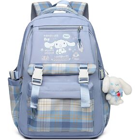 Roffatide Anime Cinnamoroll Print Business Casual Laptop Shoulders Backpack Hiking Travel Daypacks Rucksack 17 Inch Blue (With Cute Pendants)