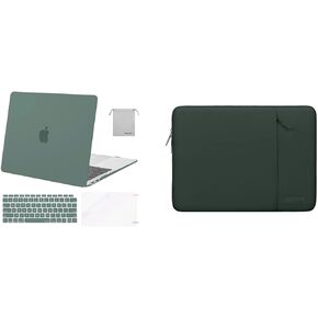 Mosiso متوافق مع MacBook Air 13 Inch Case 2022 ، 2021-2018 إطلاق A2337 M1 A2179 A1932 ، حقيبة الأكمام العمودية وغطاء الصلب البلاستيكي وغطاء لوحة المفاتيح وحماية الشاشة وحقيبة التخزين ، منتصف الليل الأخضر