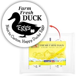 120 ملصقات ملصقات Duck Egg Carton | أبيض | بيض مزرعة طازجة | 4 6 12 15 18 30 48 50 Count - Bask Box Container Extra Organizer Farm Supplies