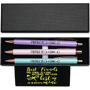 Friend Friendship Gift Partner In Crime Retractable Ballpoint Pen 3pcs Set,1mm Medium Black Ink for School Office BFF Gift Bestie Gift (Pen-PARTNER IN crime)