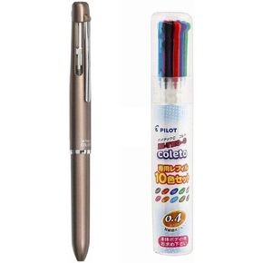Pilot Multi-Pen Hi-Tec-C Coleto 1000 Brown Body (LHKC-1SC-BN)+ 0.3 مم إعادة ملء 10 مجموعة ألوان (LHKRF1SC310C)