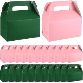 TeCunite 50 PCS Pink Polka Dot Party Party Boxes صناديق هدايا كبيرة الحلوى مع مقابض 6.3 × 6.3 × 3.5 بوصات لعيد الميلاد لوازم حفلة عيد الميلاد
