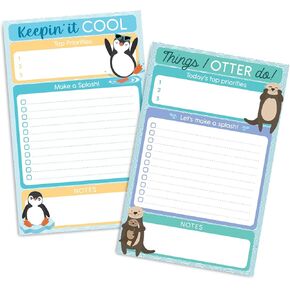 Otter و Penguin Daily Plander Bundle - اثنان 5.5 × 8.5 بوصة من مخطط مهمة الإنتاجية اليومية ومتعقب العادة للقيام بفتحات القائمة - اللوازم المكتبية اللطيفة وفكرة الهدية للوصول إلى الأهداف وتتبع المهام