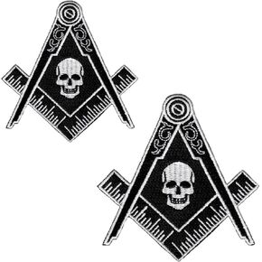 2PCS Masonic Black Skull Patch Iron على Preemason Mason G Compass Compass لـ Jakets ، الجينز والسترة