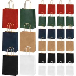 yasyu 30 PCS Paper Gift Bags with Handles ، وأكياس الحفلات الملونة ، والمتوسطة ، وأكياس البيع بالتجزئة للتسوق ، وأكياس البضائع ، وأكياس Goodie (6 ألوان)