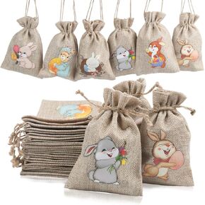 أكياس هدايا Steford Easter Easter Burlap ، 24 PCS Easter Jute Linen Burlap تعامل مع أكياس الحلوى لمستلزمات الحفلات