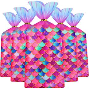 Liyde 100 Pack Mermaid Party Party - محيطات سحرية ذات طابع سحري أكياس البلاستيك الأكياس الصالحة الملونة لحزب الحفل (الأزرق)