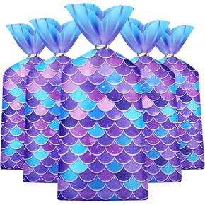 LIYDE 100 Pack Mermaid Party Favors - Magical Ocean Themed Treat Bags Plastic Colorful Goodie Bags Party Favor (Blue) in Kuwait