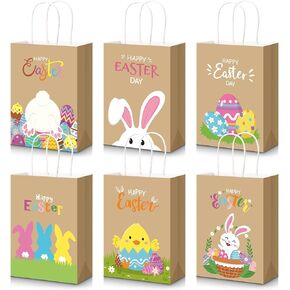 Pasimy 18 PCS حقائب هدايا عيد الفصح بالجملة مع مقابض عيد الفصح السعيد عيد الفصح كرافت أرنب البيض الملون جيد الأكياس لعلاج Candy Cookies Snacks Spring Party Form
